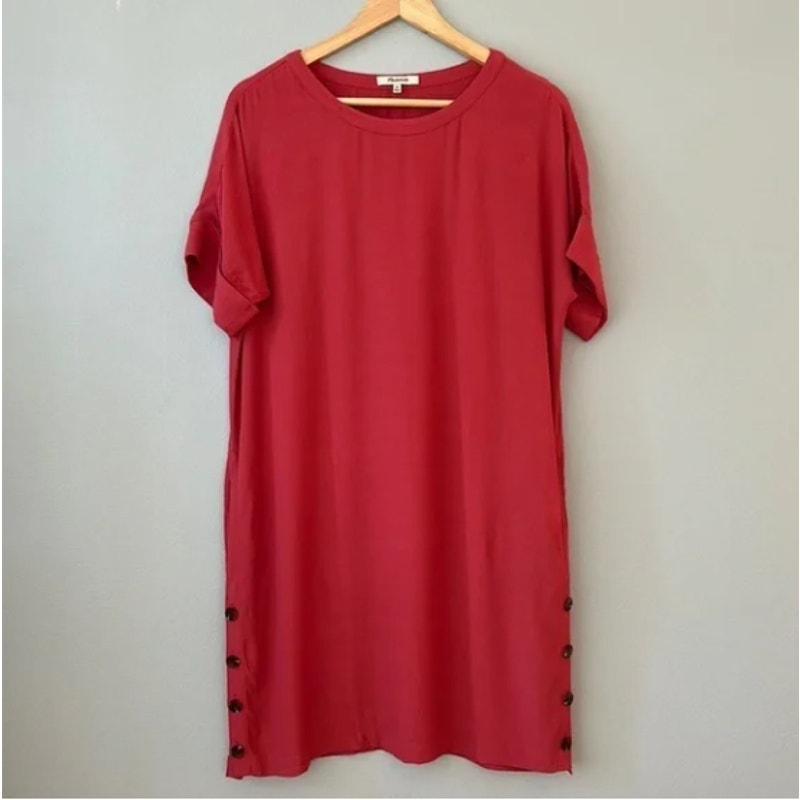 Madewell Journal Dusty Rose T-Shirt Shift Dress With Button Side Slits Plus 2X