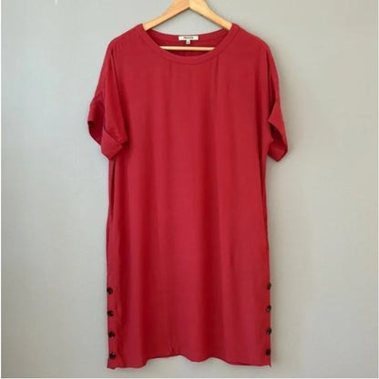 Madewell Journal Dusty Rose T-Shirt Shift Dress With Button Side Slits Plus 2X