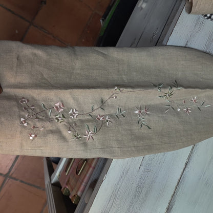 Donna Morgan Vintage Tan Linen Embroidered Pants Coastal Luxury High Waist 4