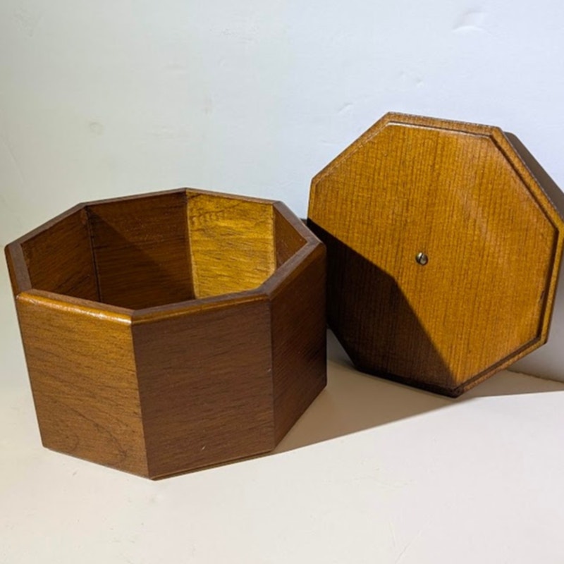 Vintage Octagonal Wooden Keepsake Box | Mid-Century Trinket Jar Vanity
