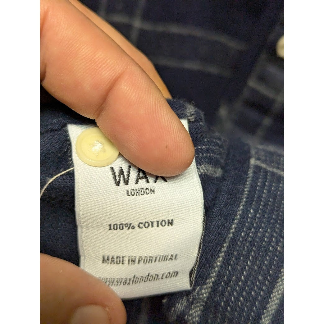 WAX plaid button up shirt top size Small 100% cotton blue cream stripes NEW