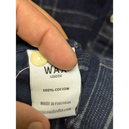 WAX plaid button up shirt top size Small 100% cotton blue cream stripes NEW
