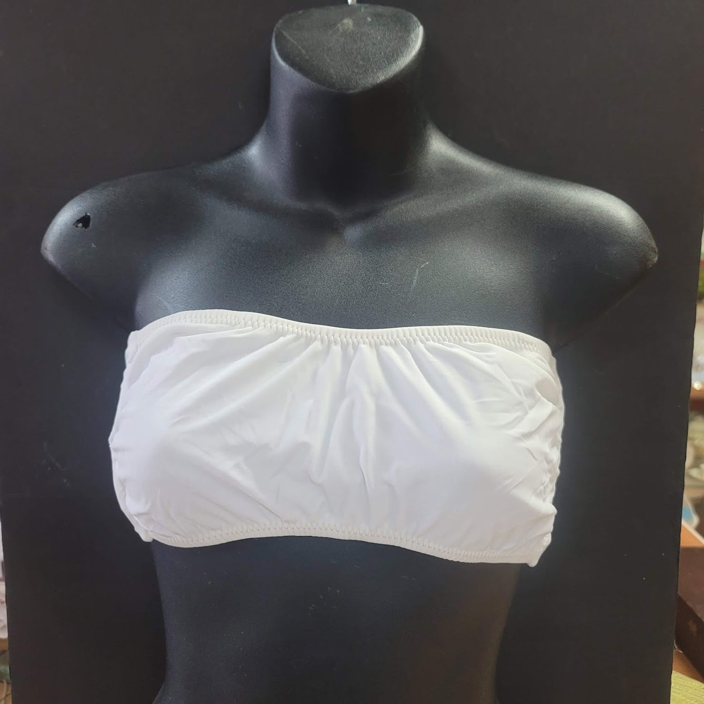 Blue Sky NEW White SOLID Bandeau Side Bone Swim Top LIned TieBack  EXTRA SMALL