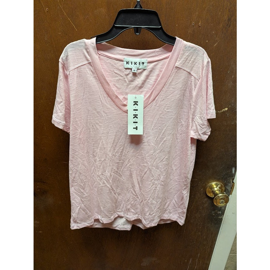NEW Kikit Size Medium Pink VNeck short Sleeve Tee Tshirt Casual