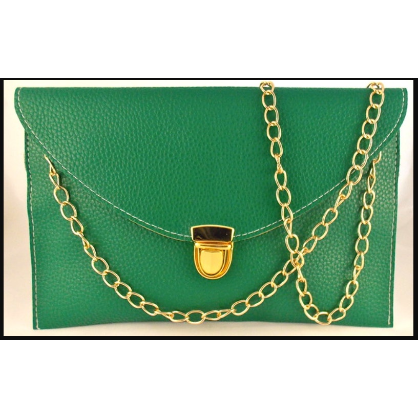 Vegan Pebbled Leather Conververtible Clutch Purse Shoulder Bag gold chain clasp