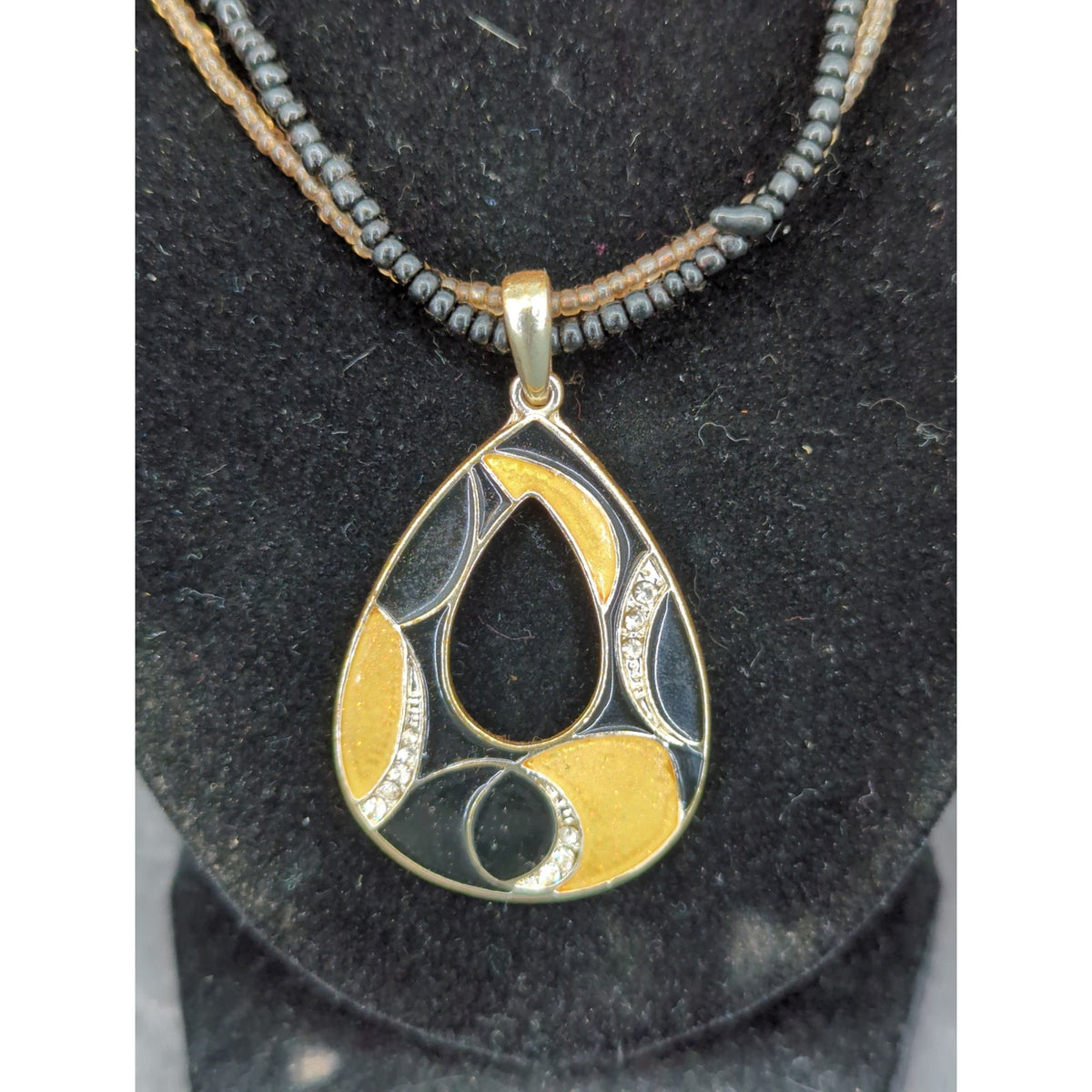 Vintage Double Strand Beaded Teardrop Pendant Necklace Mid-Century Modern