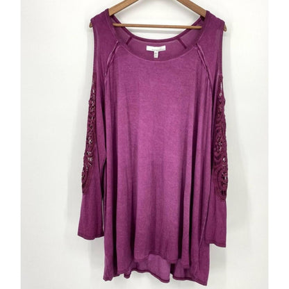 FOURTEENTH PLACE Cold Shoulder Tunic xl Embroidery Cut out Detail blouse top NEW