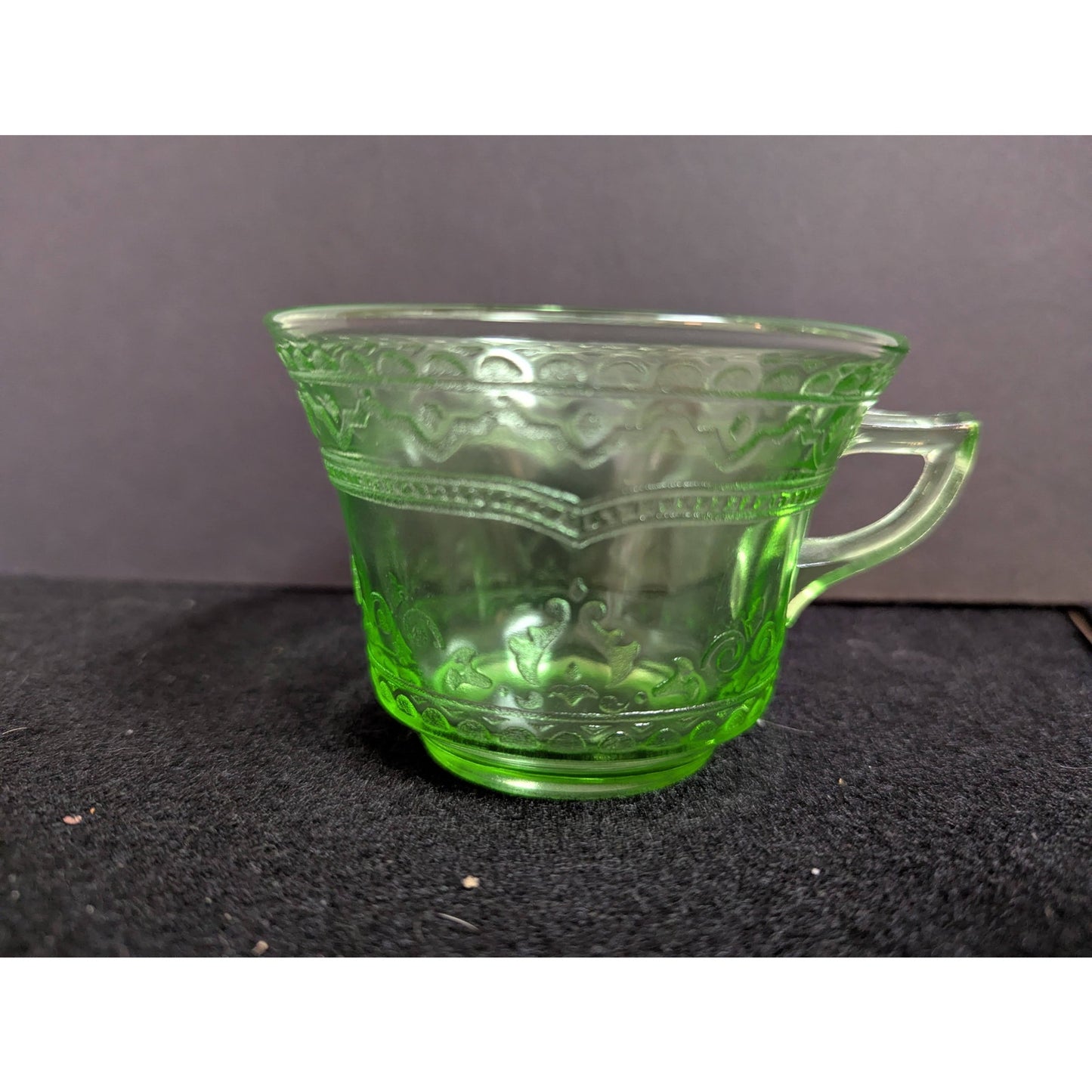 Green Depression Glass Tea Cup and Saucer Set Vintage Federal Princess Pattern
