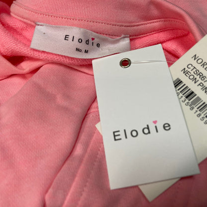 Elodie Womens French Terry Crop Sweatshirt Medium Neon Pink NEW Drawstring Waist