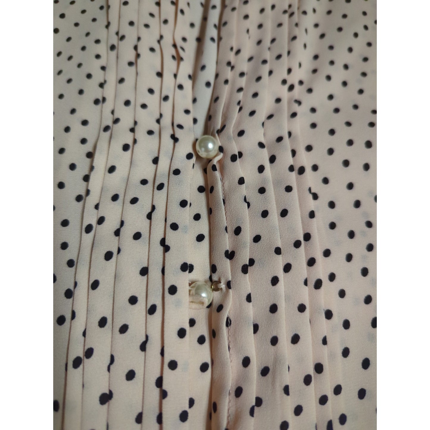 Karl Lagerfeld Pink black Polka Dot Faux Pearl Button Blouse Small Vintage