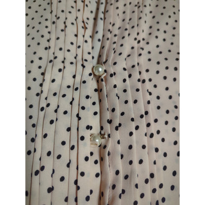 Karl Lagerfeld Pink black Polka Dot Faux Pearl Button Blouse Small Vintage