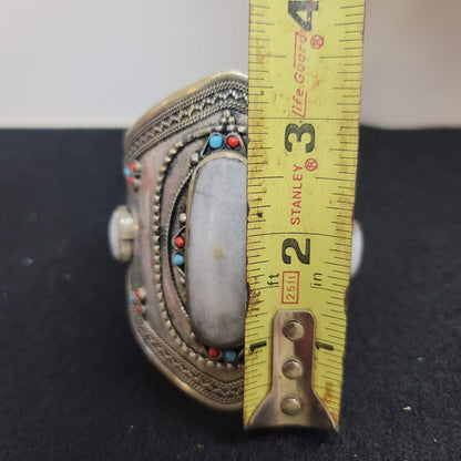 Cuff bracelet Kuchi Tribal Stone Alpaca Silver Turkmen Afghan Ethnic Boho