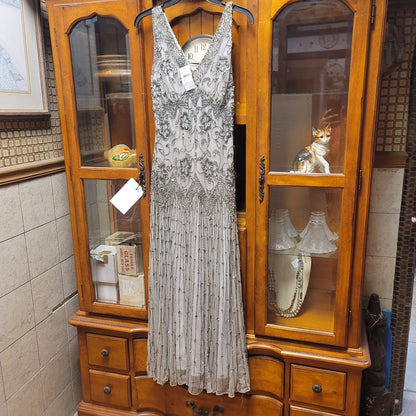Pisarro Nights Size 10 Formal Dress Sequin Beaded Gown Sleeveless NEW Maxi Taupe