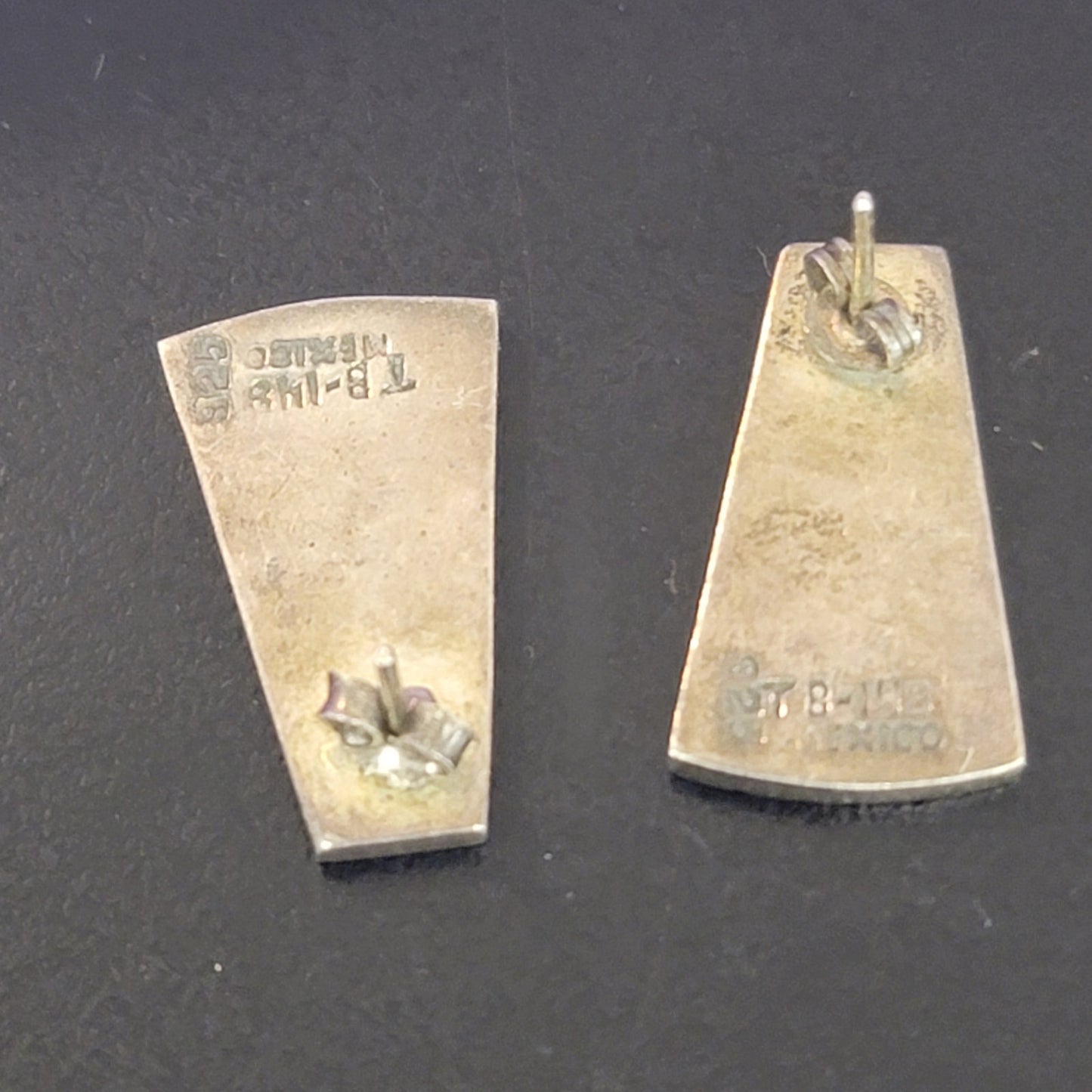 Taxco Mexico 925 Sterling Turquoise Inlay Modernist Geometric Earrings TB-148