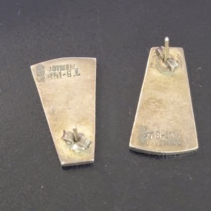 Taxco Mexico 925 Sterling Turquoise Inlay Modernist Geometric Earrings TB-148
