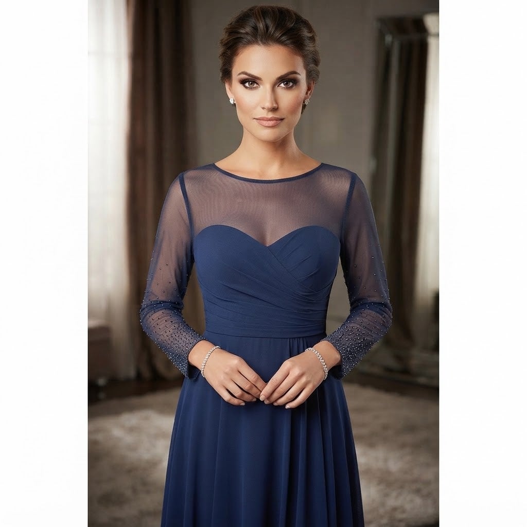 ALEX evenings Size 14W Wedgewood Blue Formal pearl sleeves 3/4 Sleeve NEW