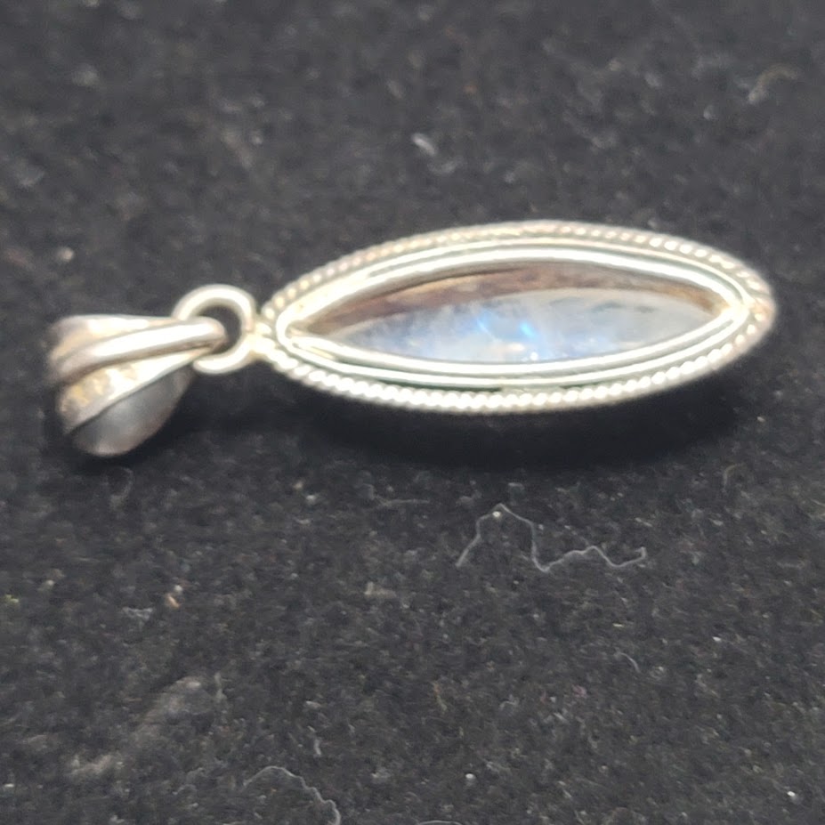 Marquise-cut Rainbow Moonstone Labradorite Sterling Silver Pendant
