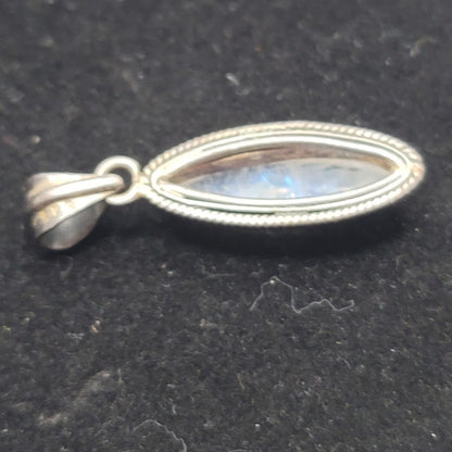 Marquise-cut Rainbow Moonstone Labradorite Sterling Silver Pendant