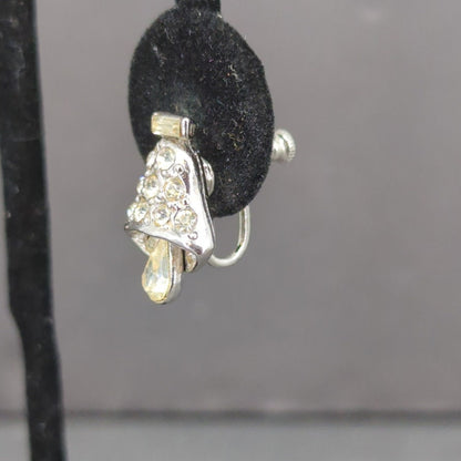 Vintage 1960s Clear Rhinestone Crystal Teardrop Bells ClipOn Dangle Drop Earring