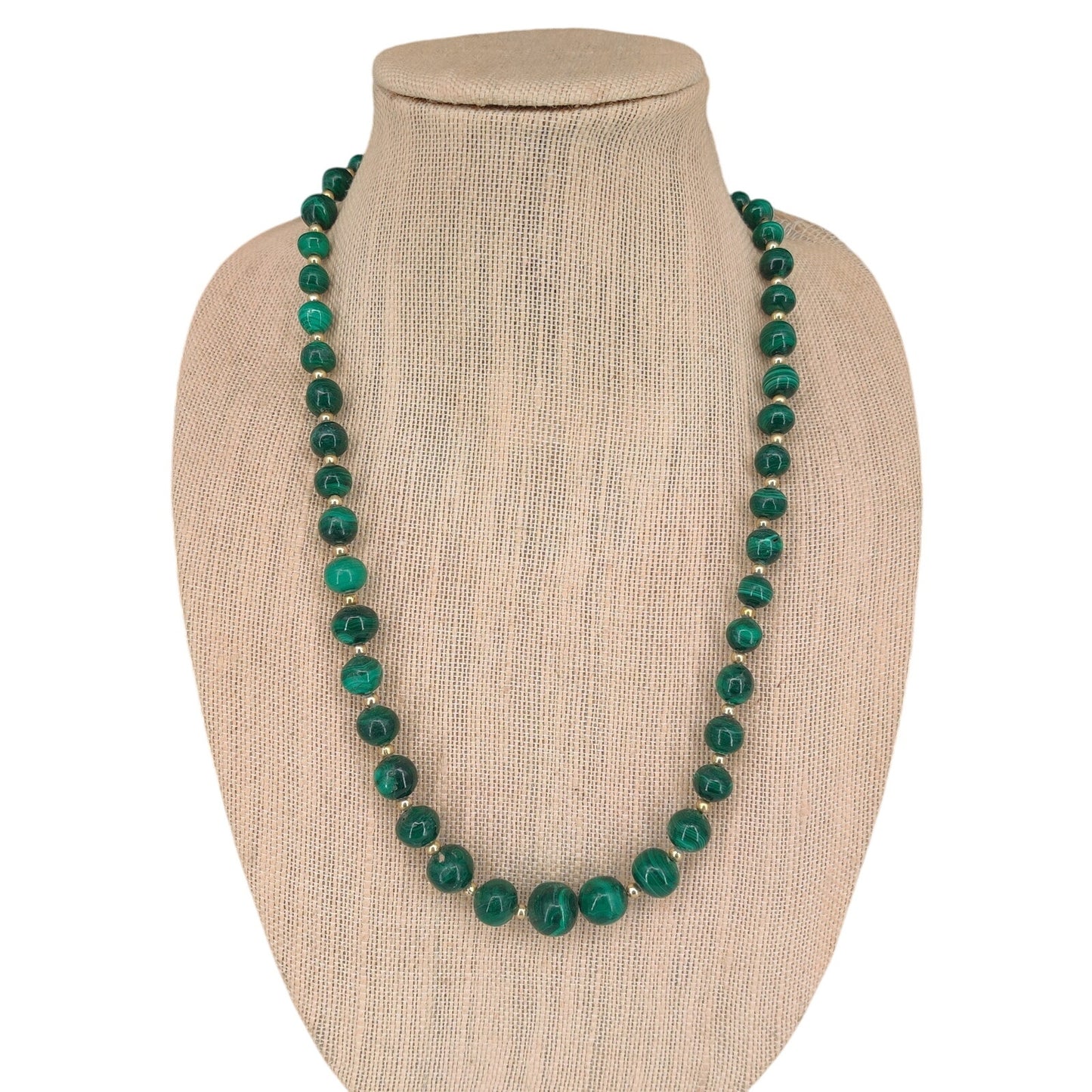 Vintage Genuine Malachite Natural Green Banded Agate Bead Necklace 24 Inch