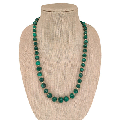 Vintage Genuine Malachite Natural Green Banded Agate Bead Necklace 24 Inch