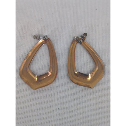 Vintage Gold-Tone Teardrop Post Earrings Modernist Geometric 1980s Glam