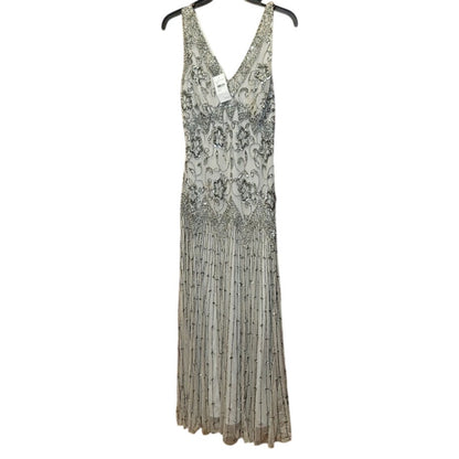 Pisarro Nights Size 10 Formal Dress Sequin Beaded Gown Sleeveless NEW Maxi Taupe
