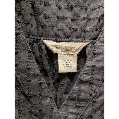 Caslon Black Size Large Sleeveless Black top shirt cotton blouse textured v-neck