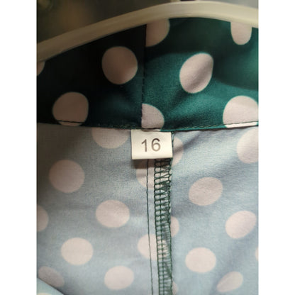 Vintage Green White Polka Dot Tie Neck Retro Rockabilly Dress 16 Fit Flare