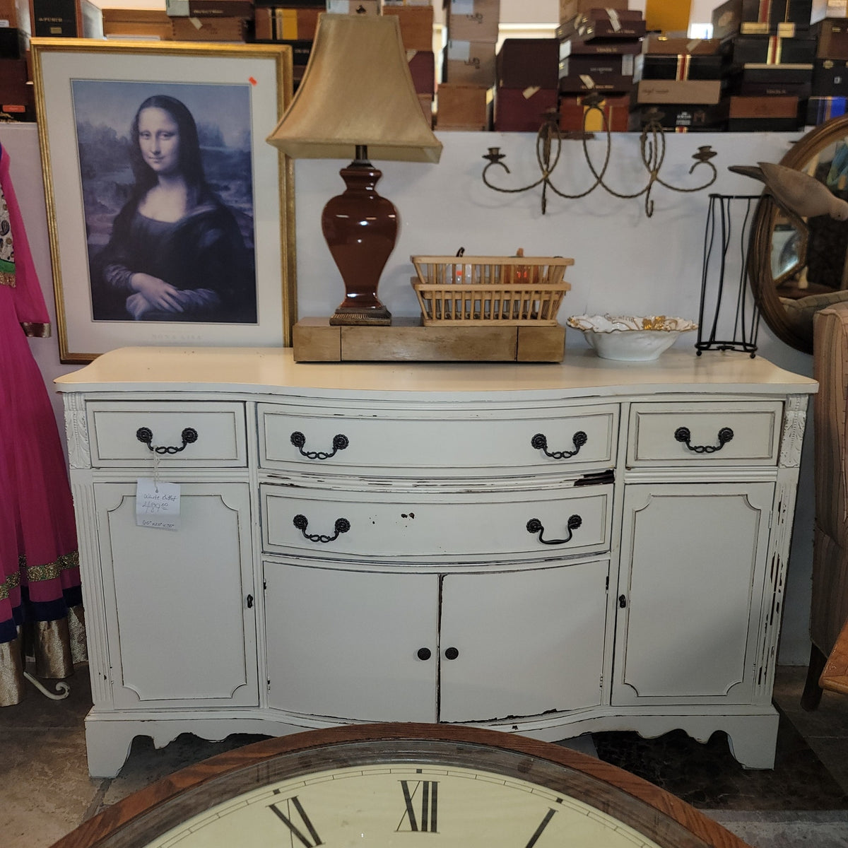 Secondhand Sandies: White wood duncan phyfe style drawers and shelves buffet sideboard