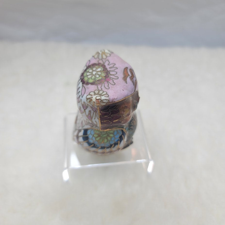 Vintage 1970s Cloisonné Enameled Owl Figurine Jeweled Rhinestone Bird