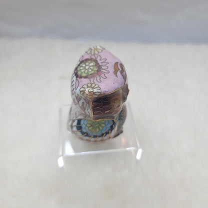 Vintage 1970s Cloisonné Enameled Owl Figurine Jeweled Rhinestone Bird