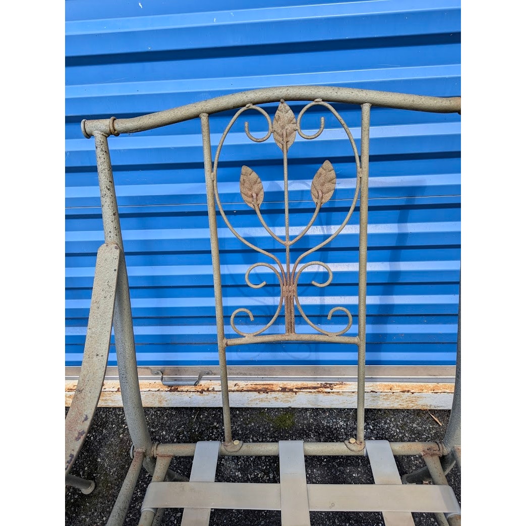 SECONDHAND SANDIES: Pair of outdoor metal chairs with cushions
