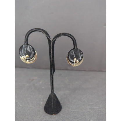 Vintage Gold Tone Faux Pearl Clip On Earrings Retro Statement Jewelry