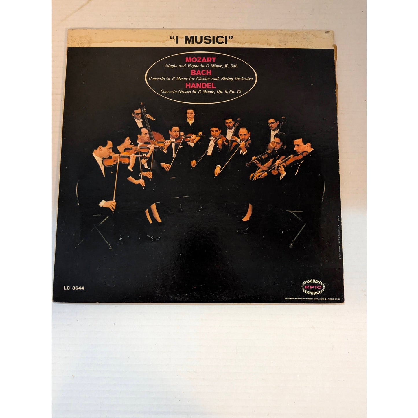 Vintage I Musici Bach Handel Purcell Epic LC 3644 Mono 1960s Gold Label Vinyl LP