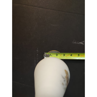 Vintage Frosted Satin Glass Hand Painted Floral Bud Vase Gold Trim