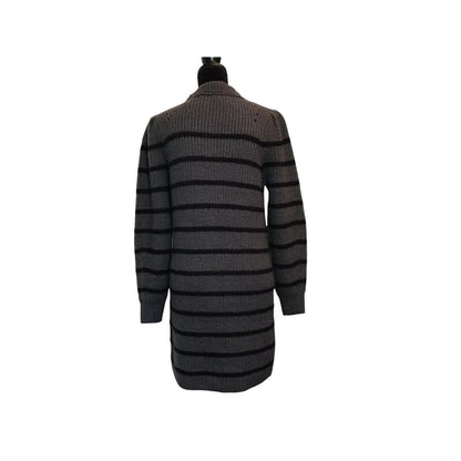La Classe Couture Pointelle Knit Striped Sweater Dress in Gray/Black - Small