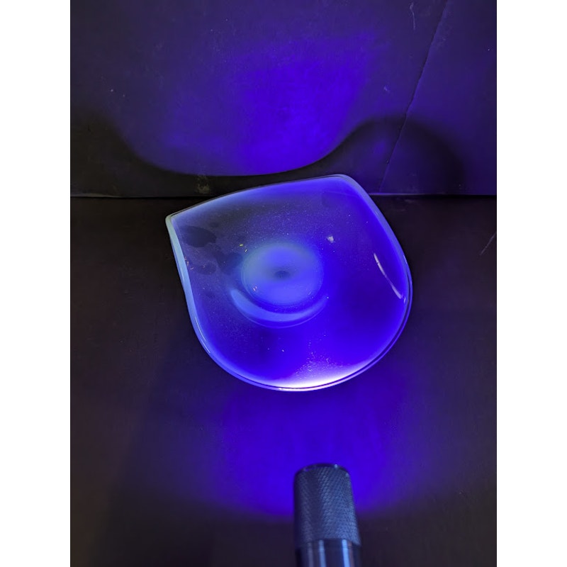 Blue Vaseline Glass Candy Trinket Tray Uranium Radiated Opalescent Curved Lip