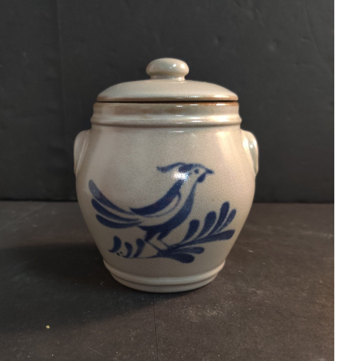 Vintage Prestige Place Museum American Folk Art Blue Bird Lidded Crock Jar Japan