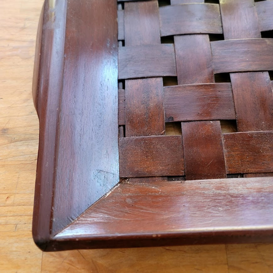 Vintage Large Wood Lattice Basketweave Serving Tray MCM Rectangular 21" x 14"