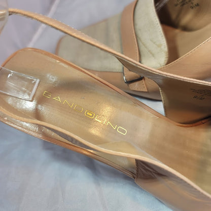 Bandolino straped mules heels tan and white career Womens Shoes Size 10