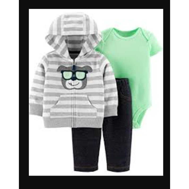 NWT Carters Baby Boy 3 Piece Set Jacket Newborn Pants One Piece Hoodie Mulitcolo