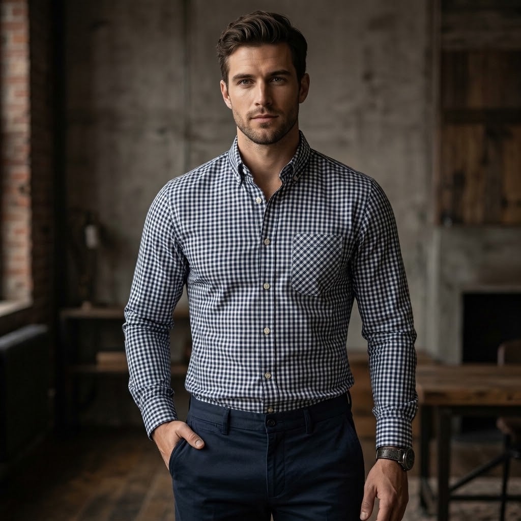 Nautica XXL Mens Slim Fit Long Sleeve Blue White Gingham Shirt Button Down