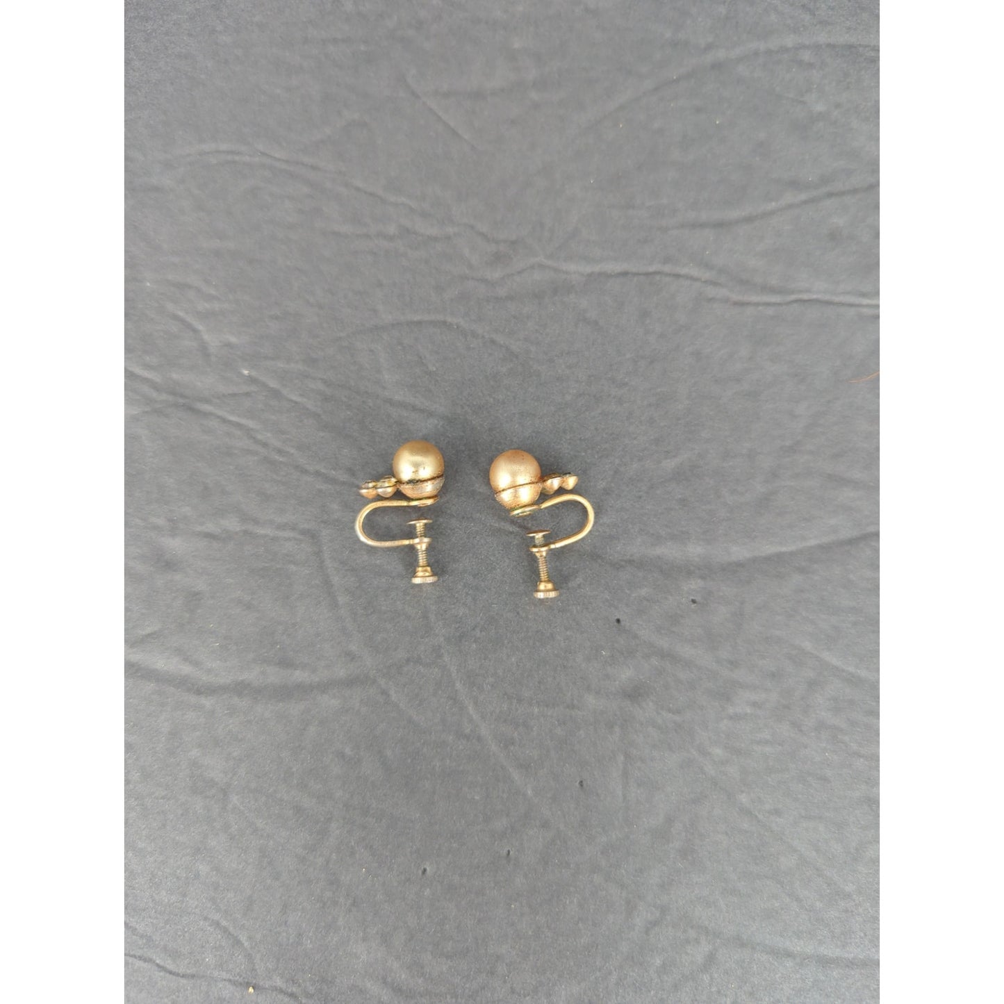 Vintage Faux Pearl Rhinestone Screw Back Earrings Gold Tone Retro Glam