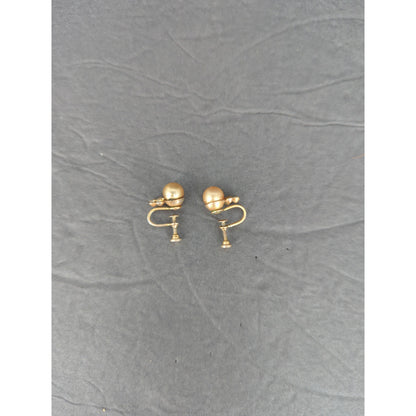 Vintage Faux Pearl Rhinestone Screw Back Earrings Gold Tone Retro Glam