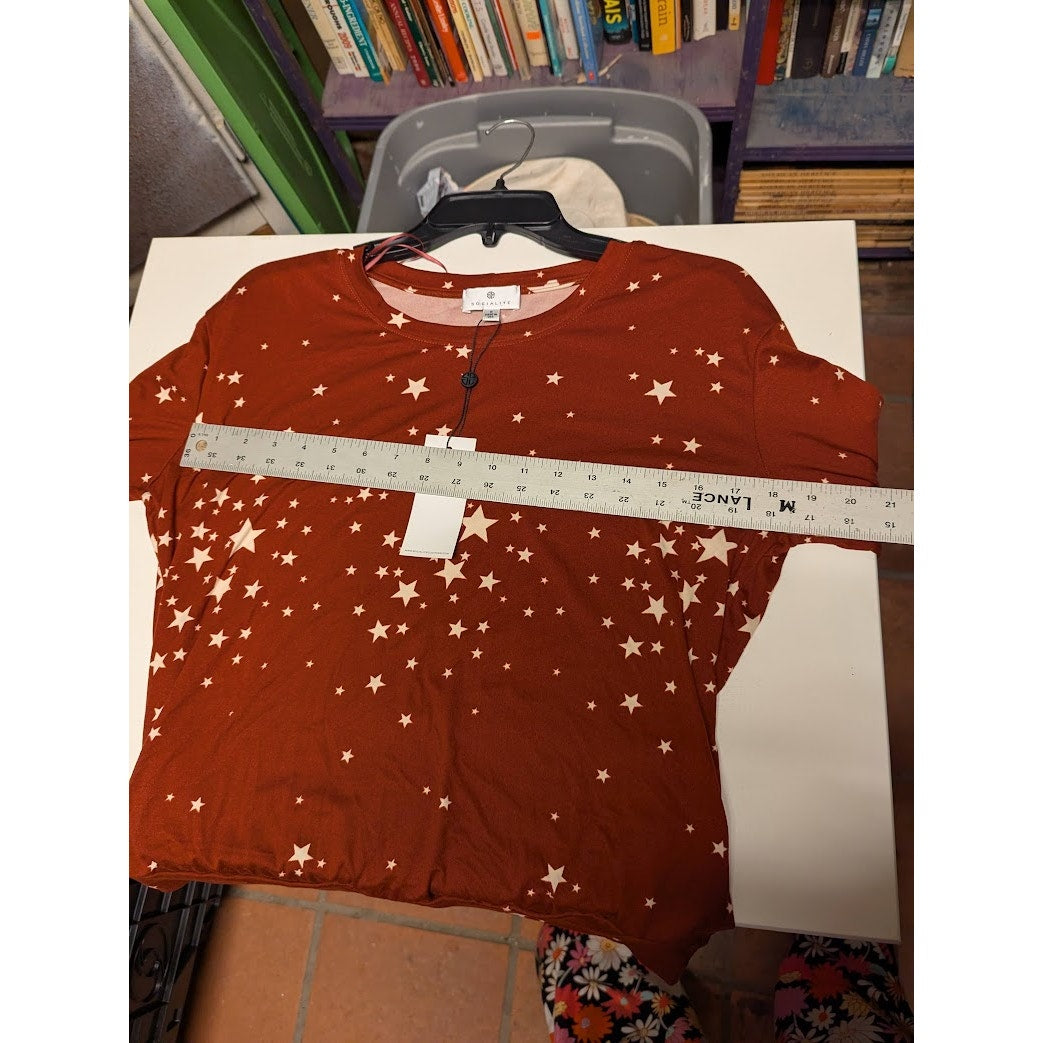 Socialite Size Small long sleeve Tee brown with Stars Loungewear