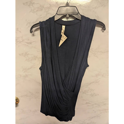 NEW Loveappella Faux Wrap draped sleeveless blue blouse top casual Size Medium