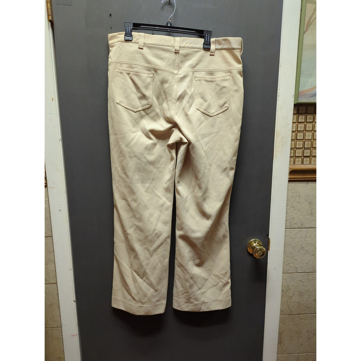 Kings Road Vintage Sears Mens Trouser Tan Stretch Khaki Pant 36" x 30" Polyester