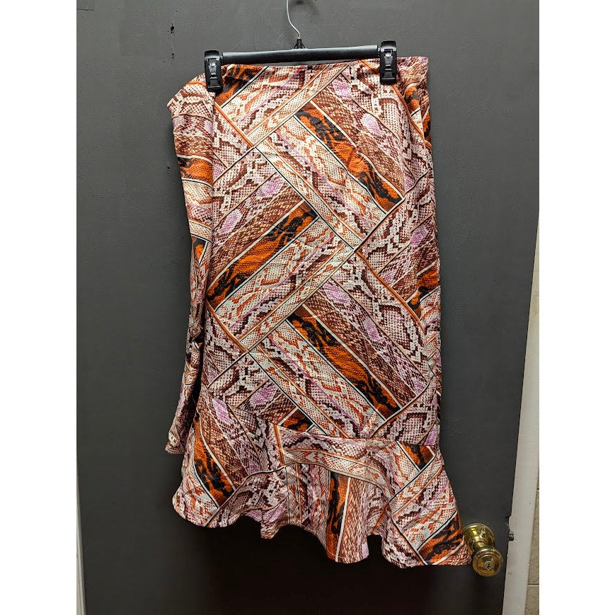 Thalia Sodi Women,s Asymmetrical Flounce Hem Skirt Faux patchwork Snakeskin