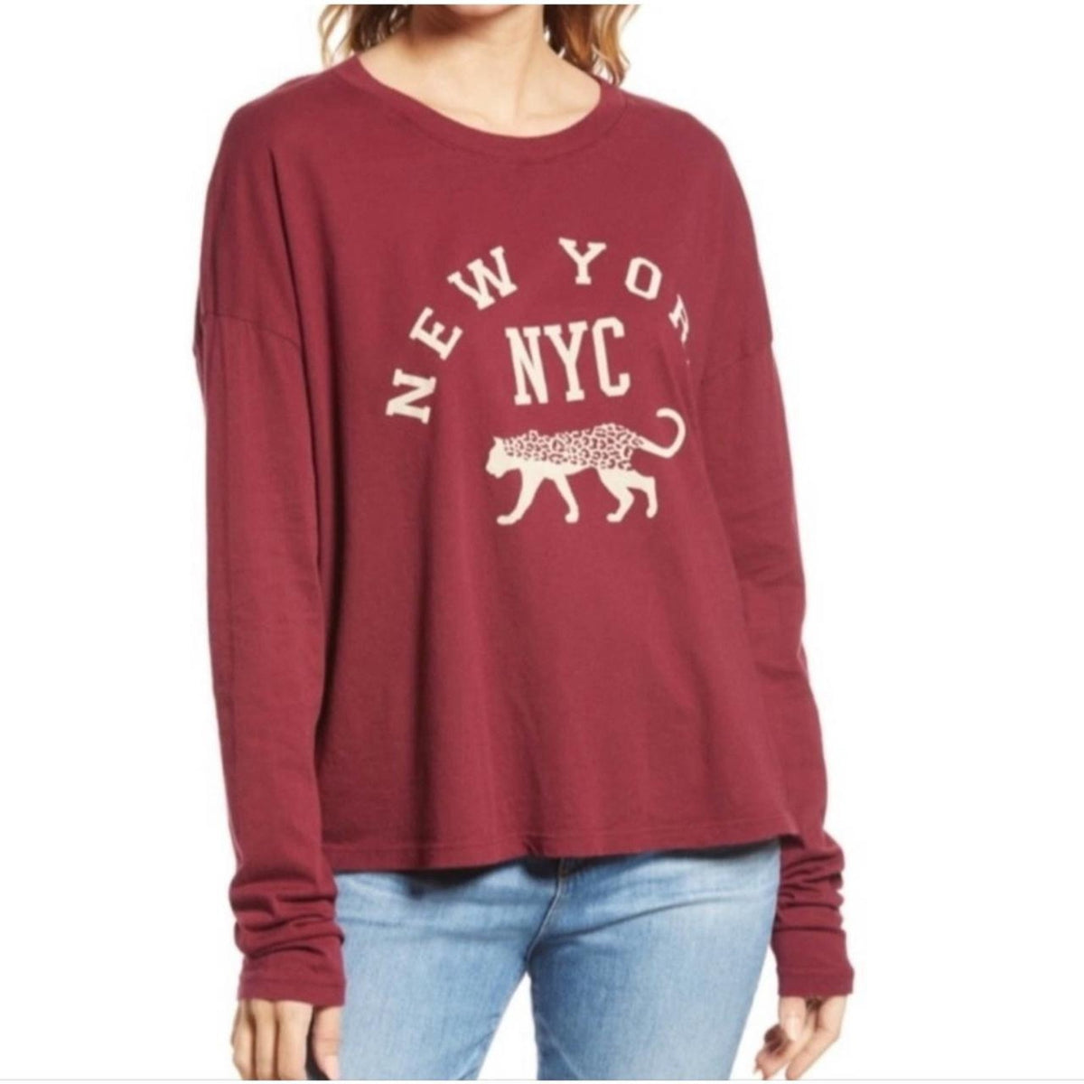 Treasure & Bond New York NYC Long Sleeve Tee Top xs extra-small Burgundy shirt